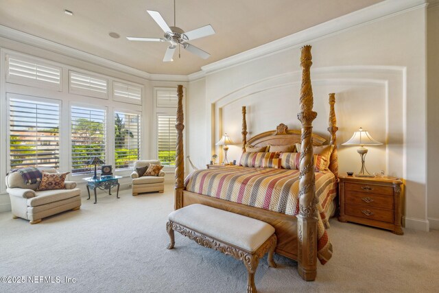 108 Harbourmaster Ct, Ponte Vedra Beach, FL 32082 - bedroom featuring carpet floors, ornamental molding, and ceiling fan