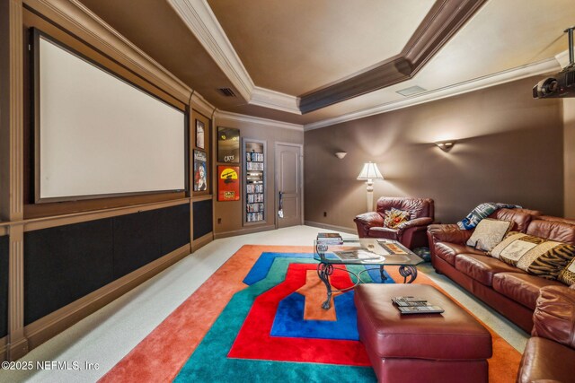 108 Harbourmaster Ct, Ponte Vedra Beach, FL 32082 - home theater with ornamental molding and carpet