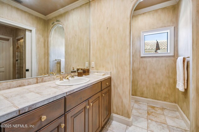 108 Harbourmaster Ct, Ponte Vedra Beach, FL 32082 - bathroom with baseboards, crown molding, and vanity