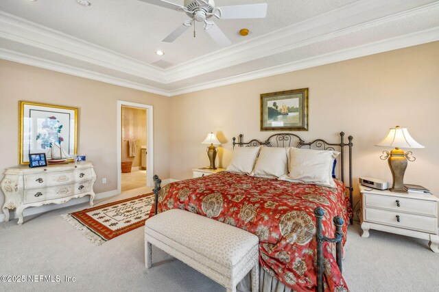108 Harbourmaster Ct, Ponte Vedra Beach, FL 32082 - bedroom featuring crown molding, carpet floors, a raised ceiling, recessed lighting, and ensuite bath
