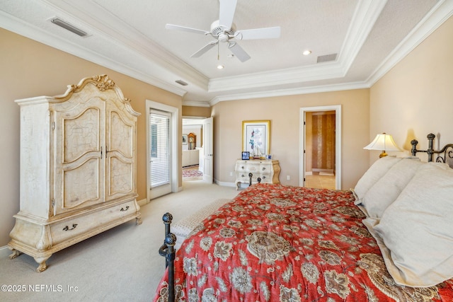 108 Harbourmaster Ct, Ponte Vedra Beach, FL 32082 - bedroom with a tray ceiling, ornamental molding, carpet floors, baseboards, and ceiling fan