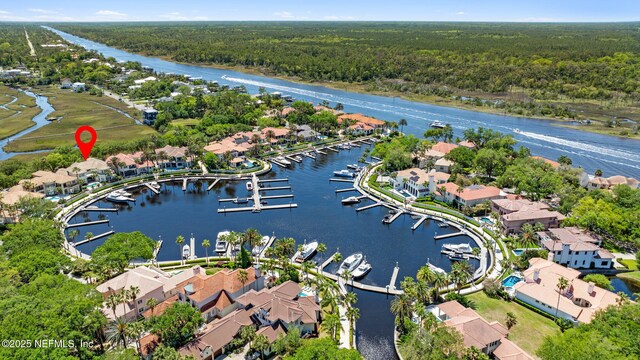 108 Harbourmaster Ct, Ponte Vedra Beach, FL 32082 - aerial view of residential area with a heavily wooded area and a nearby body of water