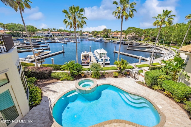 108 Harbourmaster Ct, Ponte Vedra Beach, FL 32082 - view of pool featuring a boat dock, a water view, and a pool with connected hot tub