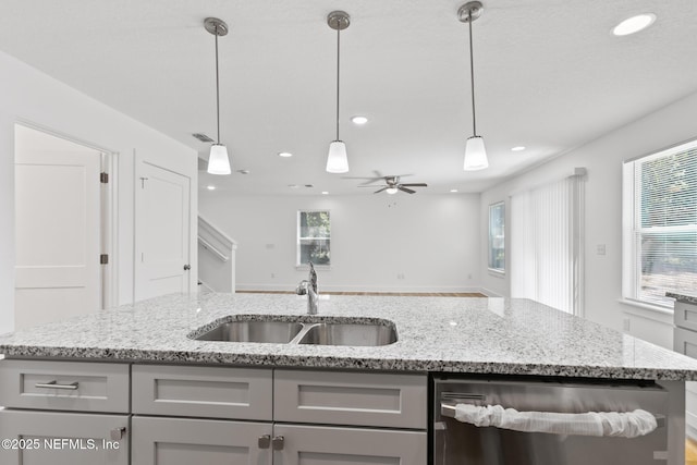 4220 Ribault River Ln, Jacksonville, FL 32209 - kitchen with a sink, a healthy amount of sunlight, gray cabinets, and dishwasher