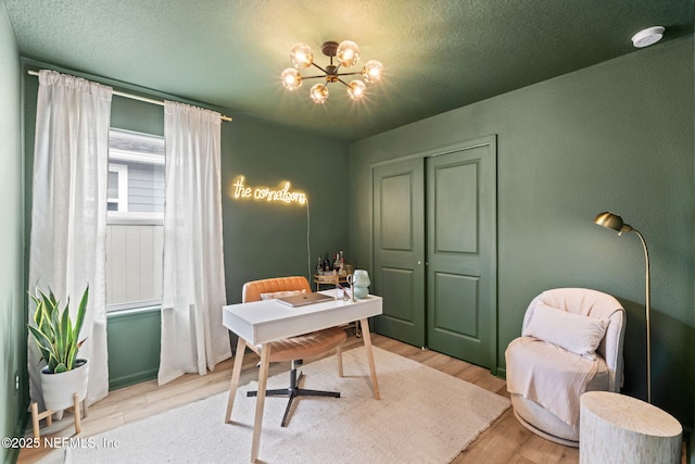 80 Boulder Ln, Saint Johns, FL 32259 - office space with wood finished floors, a chandelier, and a textured ceiling