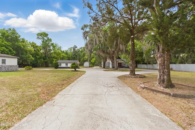 6878 Lenox Ave, Jacksonville, FL 32205 - view of front of house featuring fence, curved driveway, and a front lawn