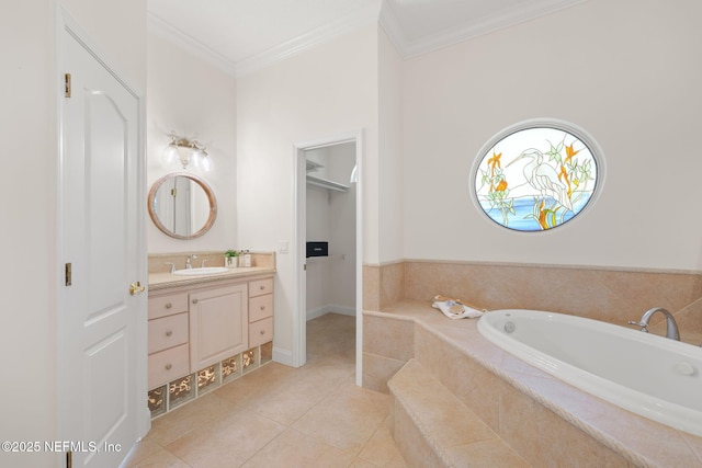 2762 Seagate Ave, Jacksonville Beach, FL 32250 - full bathroom with crown molding, tile patterned flooring, a bath, and vanity