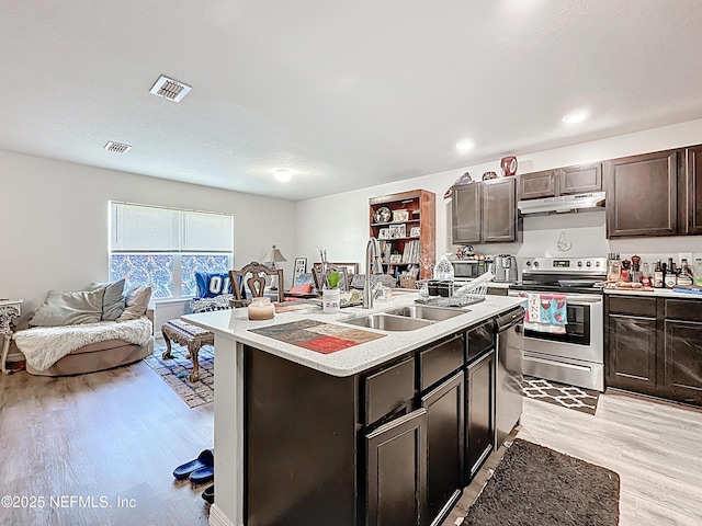 kitchen with visible vents, a sink, appliances with stainless steel finishes, and under cabinet range hood