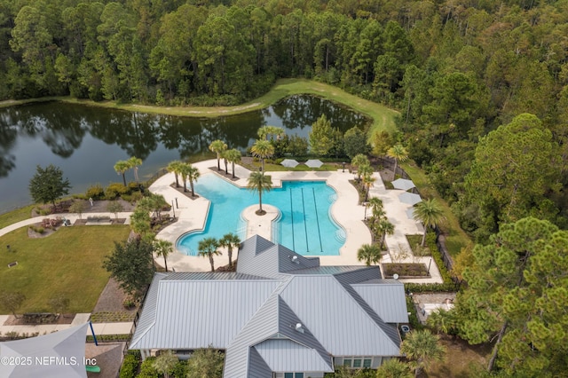 10318 Benson Lake Dr, Jacksonville, FL 32222 - drone / aerial view of a forest, a pool, and a large body of water