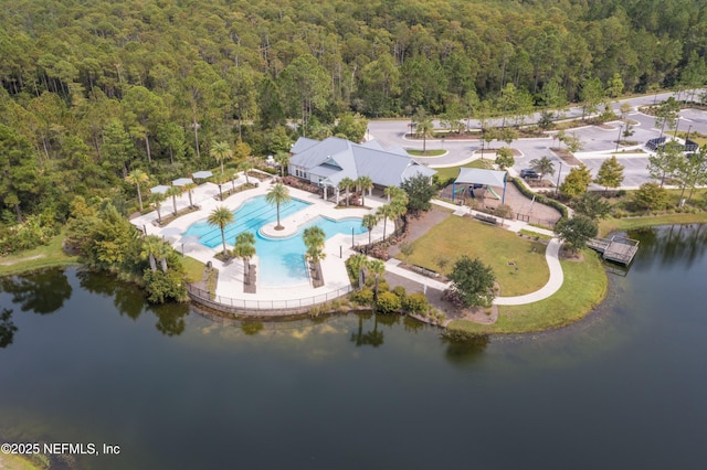 10318 Benson Lake Dr, Jacksonville, FL 32222 - aerial view of a forest, a pool area, and a large body of water