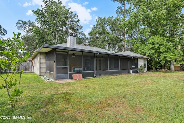 400 Harvest Bend Dr, Fleming Island, FL 32003 - back of house with a sunroom, a chimney, and ceiling fan