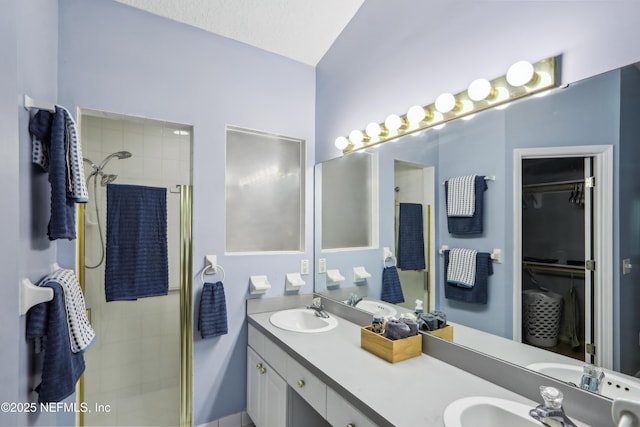 400 Harvest Bend Dr, Fleming Island, FL 32003 - full bath with a stall shower, a walk in closet, and double vanity