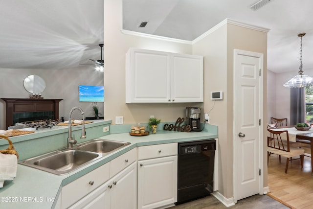 400 Harvest Bend Dr, Fleming Island, FL 32003 - kitchen featuring dishwasher, a sink, white cabinetry, light countertops, and ornamental molding