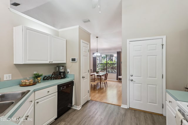 400 Harvest Bend Dr, Fleming Island, FL 32003 - kitchen featuring black dishwasher, light wood-type flooring, a sink, white cabinets, and light countertops