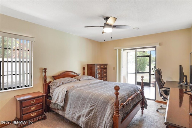 5088 Merrifield Ct, Spring Hill, FL 34608 - carpeted bedroom featuring a ceiling fan and access to exterior