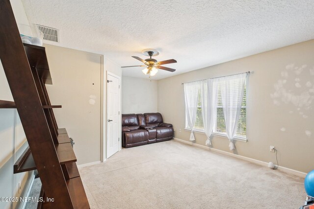 3367 Turkey Creek Dr, Green Cove Springs, FL 32043 - carpeted living area with a ceiling fan, baseboards, and a textured ceiling