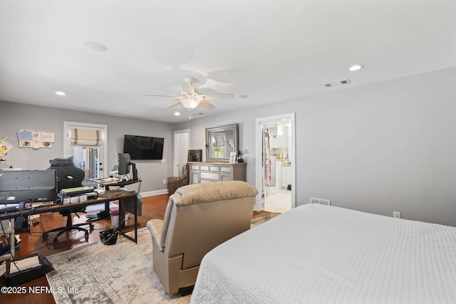11136 River Creek Dr W, Jacksonville, FL 32223 - bedroom featuring an office area, light wood-style floors, recessed lighting, baseboards, and ceiling fan