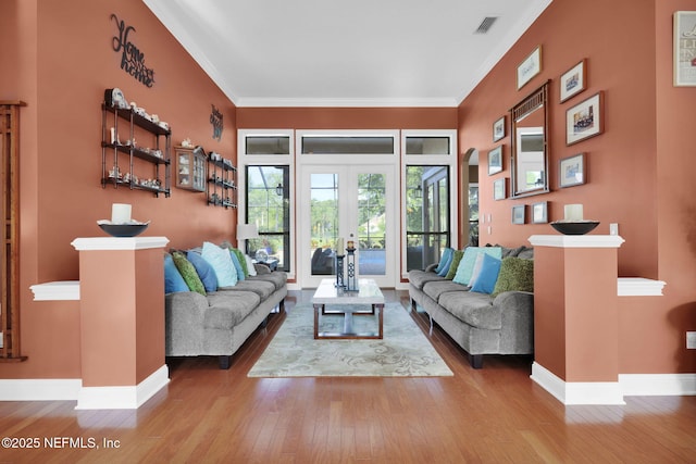 521 S Bridge Creek Dr, Saint Johns, FL 32259 - living room with french doors, hardwood / wood-style flooring, ornamental molding, and baseboards