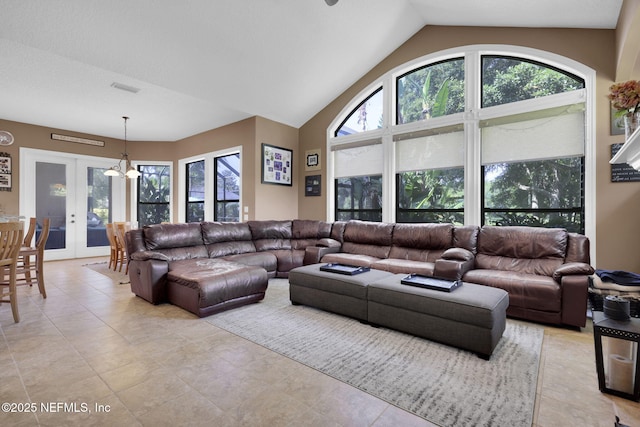 521 S Bridge Creek Dr, Saint Johns, FL 32259 - living area with french doors and lofted ceiling