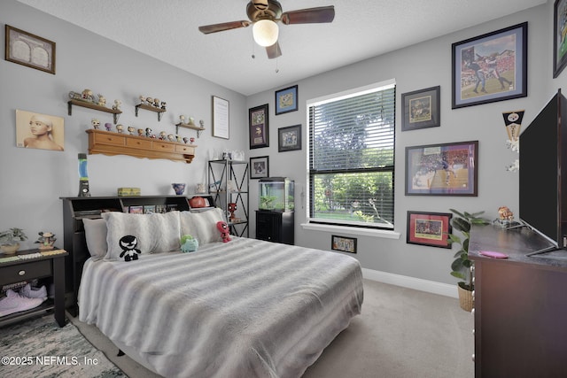 521 S Bridge Creek Dr, Saint Johns, FL 32259 - bedroom featuring light carpet, baseboards, a textured ceiling, and a ceiling fan