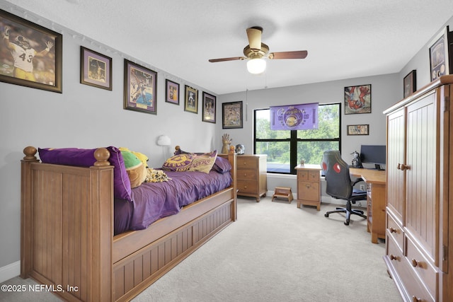 521 S Bridge Creek Dr, Saint Johns, FL 32259 - bedroom with carpet, a desk, a textured ceiling, ceiling fan, and baseboards