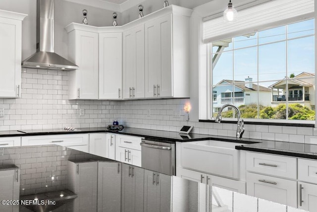 3083 S Ponte Vedra Blvd, Ponte Vedra Beach, FL 32082 - kitchen with wall chimney exhaust hood, a sink, stainless steel dishwasher, and white cabinets