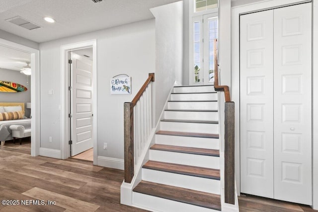 3083 S Ponte Vedra Blvd, Ponte Vedra Beach, FL 32082 - staircase featuring wood finished floors, ceiling fan, baseboards, and recessed lighting