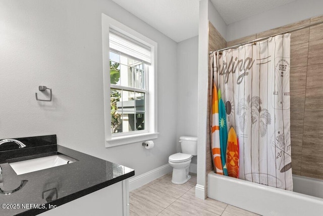 3083 S Ponte Vedra Blvd, Ponte Vedra Beach, FL 32082 - full bath with toilet, vanity, baseboards, shower / bath combination with curtain, and tile patterned flooring