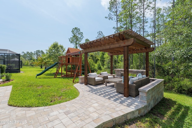 55 Rainbow Trout Ln, Ponte Vedra, FL 32081 - view of patio / terrace featuring a pergola, a playground, and outdoor lounge area