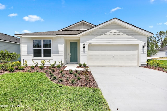 2442 Glade Ln, Green Cove Springs, FL 32043 - ranch-style house with a garage, concrete driveway, and a front yard