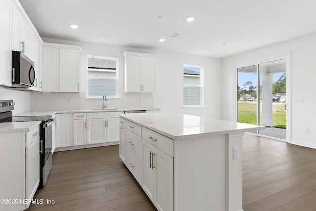 2442 Glade Ln, Green Cove Springs, FL 32043 - kitchen featuring stainless steel appliances, a sink, wood finished floors, tasteful backsplash, and light countertops