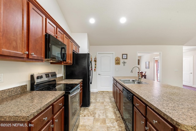 kitchen featuring a sink and black appliances