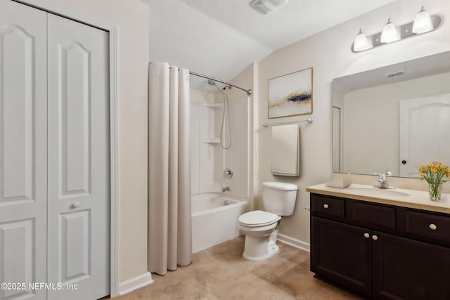 bathroom with toilet, baseboards, visible vents, and vanity