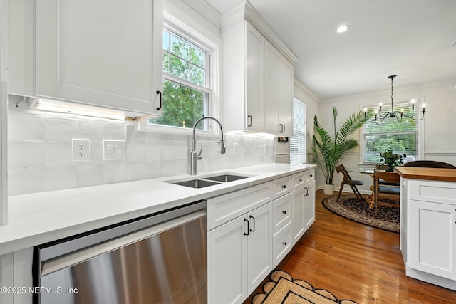 kitchen with plenty of natural light, a sink, dark wood-type flooring, and dishwasher