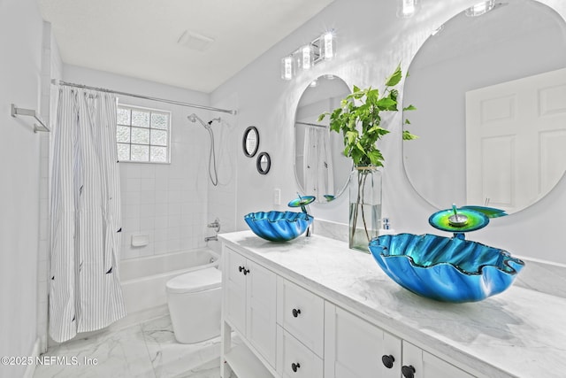 132 Summerhill Cir, Saint Augustine, FL 32086 - full bathroom with shower / bath combo, vanity, and marble finish floors