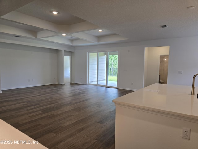 3267 Pipers Way, Green Cove Springs, FL 32043 - living area with dark wood finished floors, baseboards, coffered ceiling, beamed ceiling, and recessed lighting