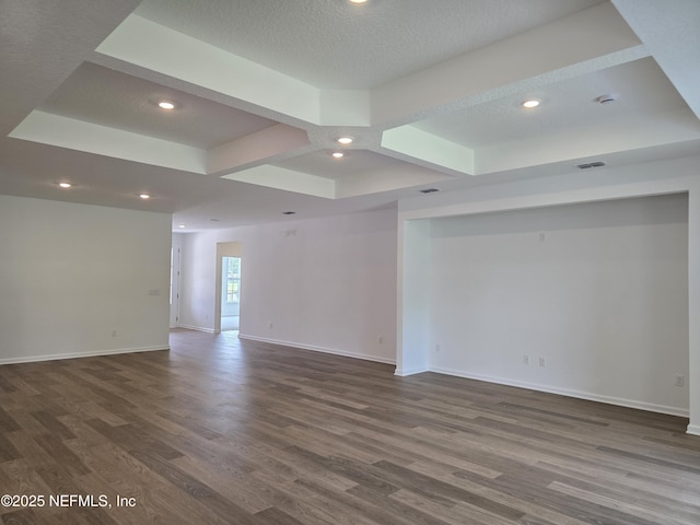 3267 Pipers Way, Green Cove Springs, FL 32043 - spare room featuring dark wood-type flooring, coffered ceiling, recessed lighting, baseboards, and a textured ceiling