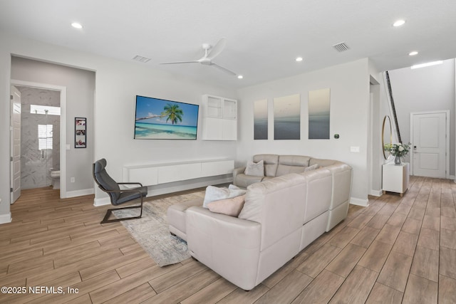 201 Bridgeton St, Saint Johns, FL 32259 - living room with a ceiling fan, recessed lighting, light wood-style flooring, and visible vents