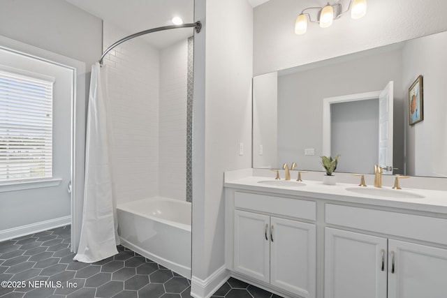 201 Bridgeton St, Saint Johns, FL 32259 - full bath with a sink, tile patterned floors, double vanity, and shower / tub combo with curtain