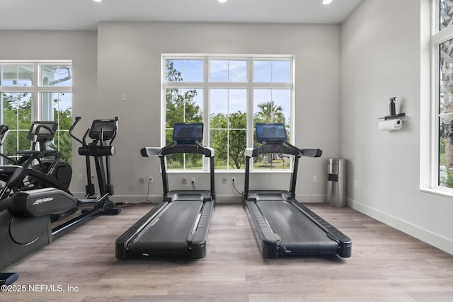 201 Bridgeton St, Saint Johns, FL 32259 - gym featuring recessed lighting, baseboards, a wealth of natural light, and wood finished floors