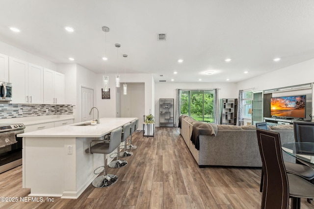 120 Oakleaf Way, Palm Coast, FL 32137 - kitchen featuring a sink, light countertops, stainless steel appliances, open floor plan, and visible vents