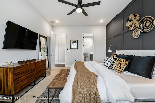 bedroom featuring recessed lighting, baseboards, and ensuite bathroom