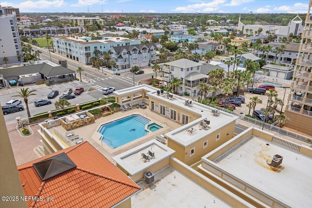 aerial view of a pool