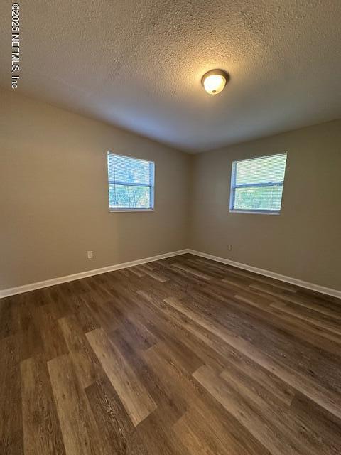 3262 Dignan St, Jacksonville, FL 32254 - unfurnished room featuring a textured ceiling, baseboards, dark wood-style floors, and plenty of natural light