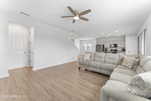 513 Sandstone Dr, Saint Augustine, FL 32086 - living room featuring recessed lighting, ceiling fan, light wood finished floors, and visible vents