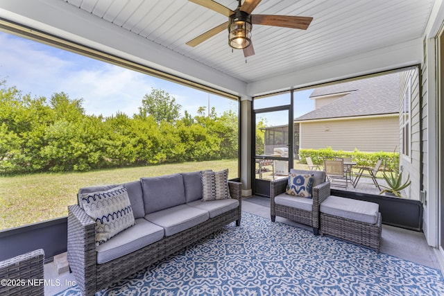 513 Sandstone Dr, Saint Augustine, FL 32086 - sunroom featuring an outdoor hangout area and a ceiling fan