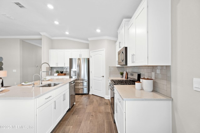 79 Dovetail Cir, Saint Augustine, FL 32095 - kitchen featuring a sink, ornamental molding, stainless steel appliances, and visible vents