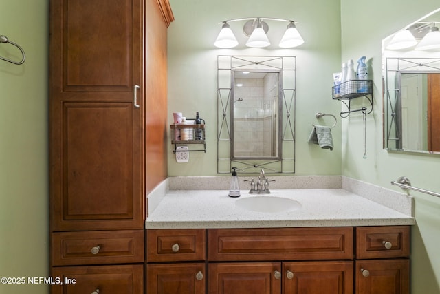 bathroom featuring vanity and walk in shower