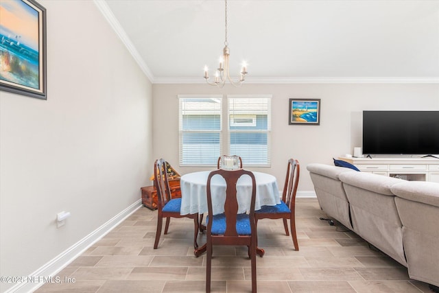 53 Dovetail Cir, Saint Augustine, FL 32095 - dining space with baseboards, ornamental molding, light wood-style flooring, and a chandelier
