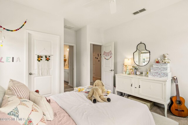 bedroom featuring visible vents and a ceiling fan